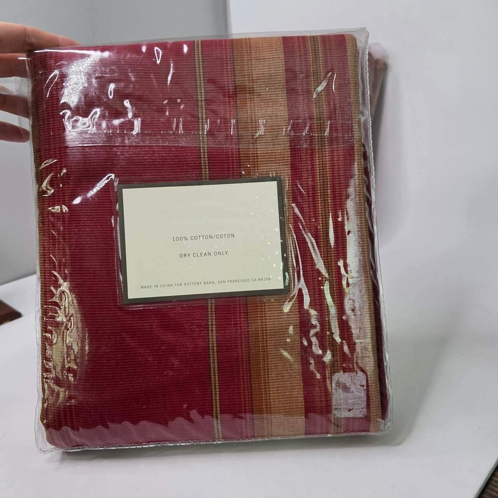 Pottery Barn Harrison Drape Red Gold Striped 100% Cotton 54x96 Set of 2 New - Picture 9 of 10